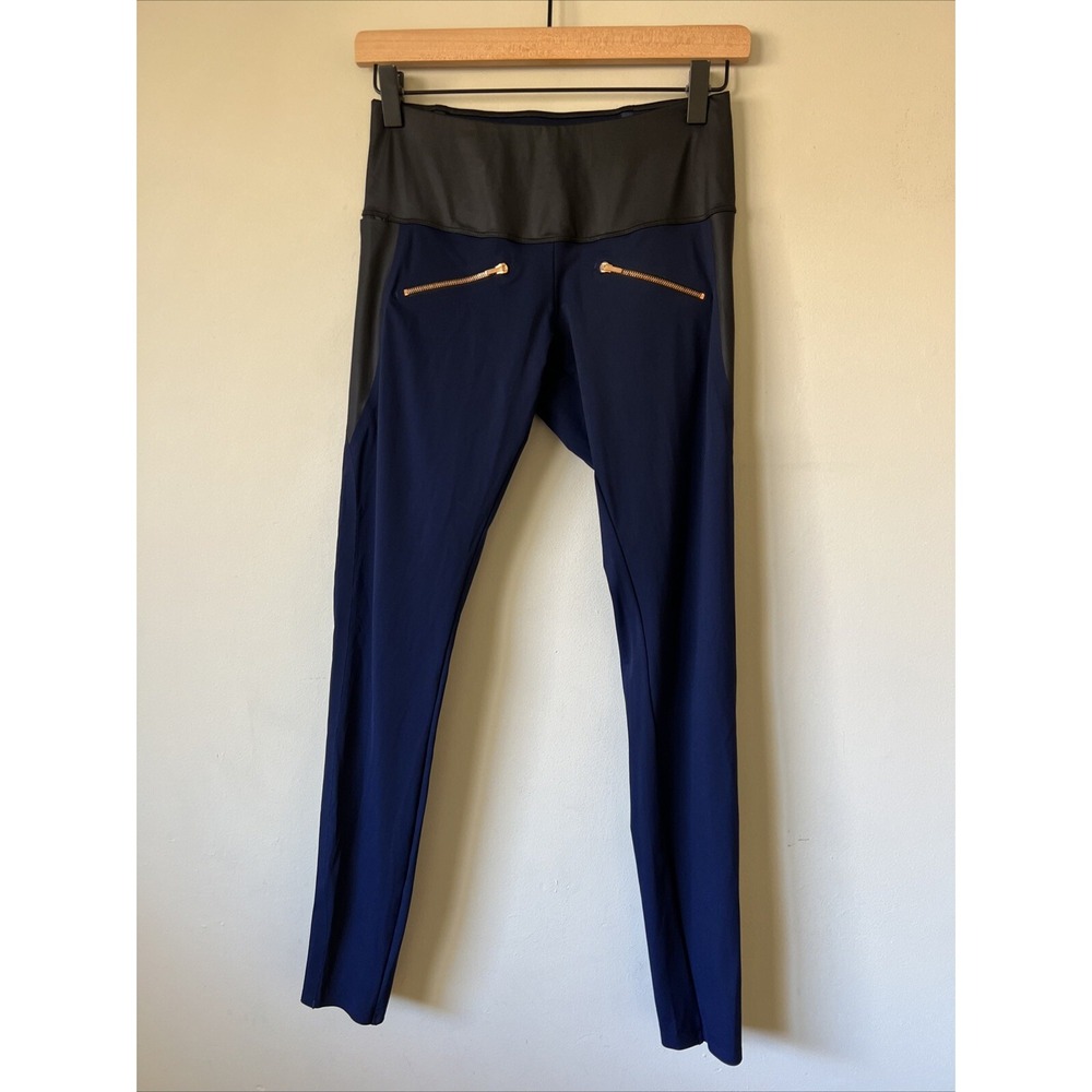 Aday Womens Leggings Size XS Navy Throw And Roll Mid Rise